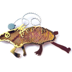 <strong>Art Jewellery by Young Talents 2023</strong><br>»brooche, titel Hanitu- The barking deer waking up the Sun«  </strong><br>nickel silver plated with 20K gold, thread, enamel, silk organza<strong> Heng Li</strong> <br><span class="fotocredits">Photo: by the artist</span>